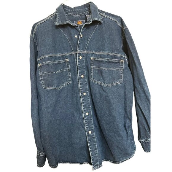 Route 66 Men Denim Shirt Pearl Snap Dark Blue Motorcycle Jacket L Vintage - Picture 10 of 10
